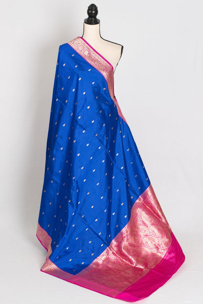 Ila : Certified Silk Banarasi Saree in Royal Blue and Dark Pink - Saree Mandi
