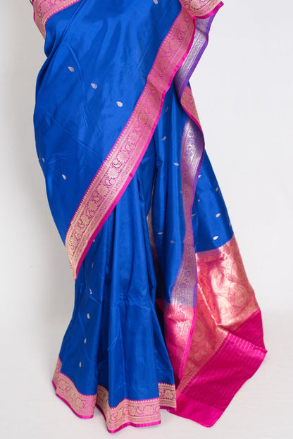 Ila : Certified Silk Banarasi Saree in Royal Blue and Dark Pink - Saree Mandi
