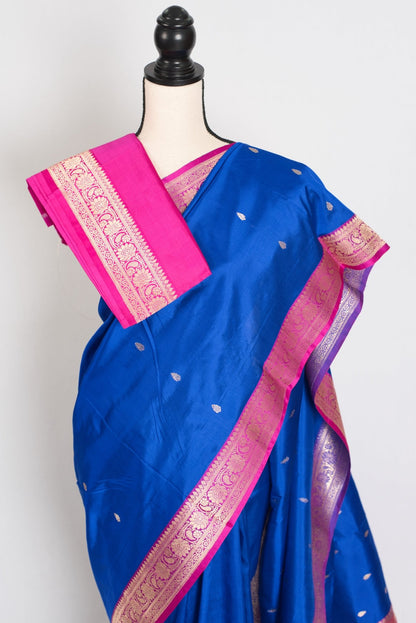 Ila : Certified Silk Banarasi Saree in Royal Blue and Dark Pink - Saree Mandi
