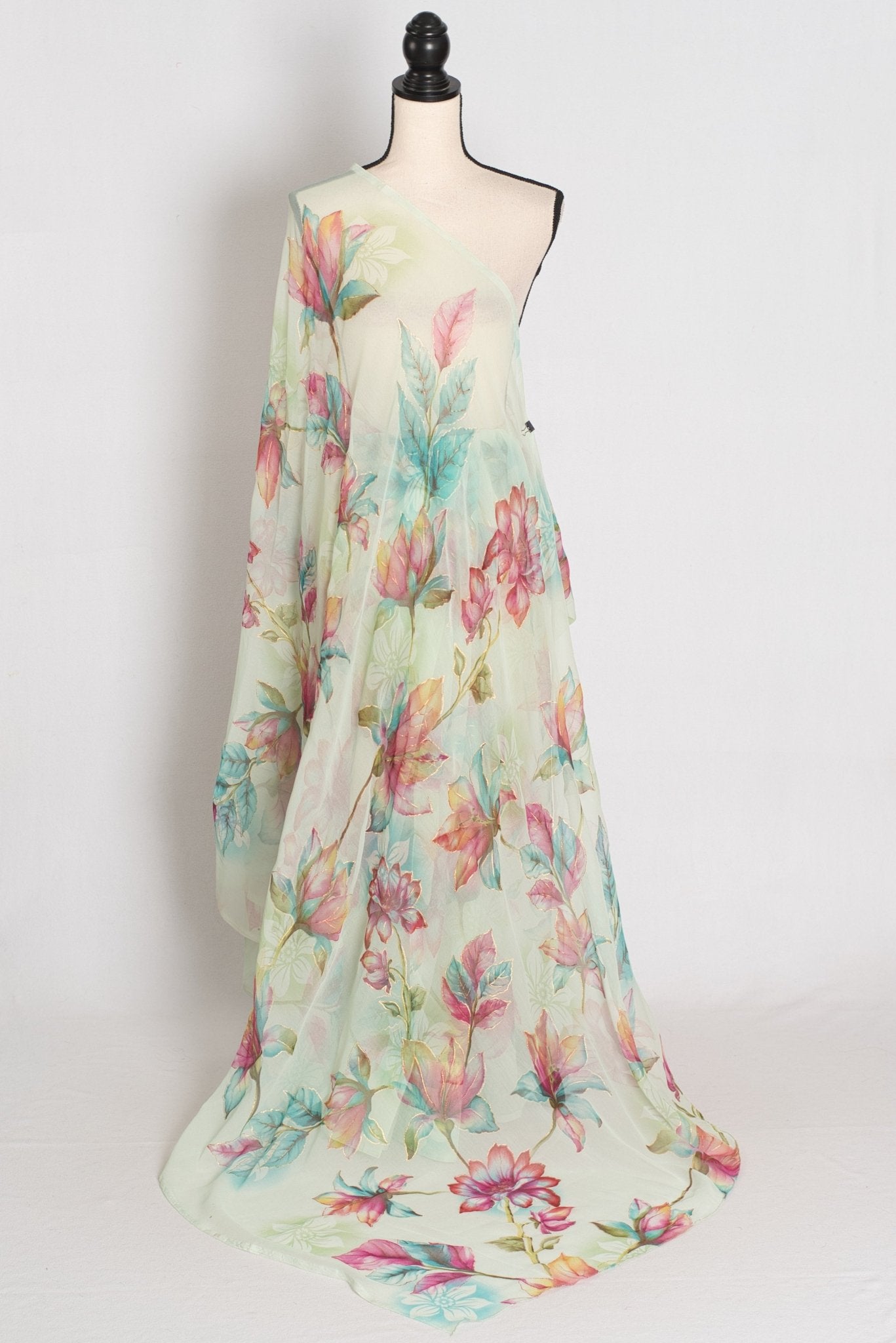 Ila : Sea Green Floral Printed Chiffon Saree – Budget-Friendly Summer Drape - Saree Mandi