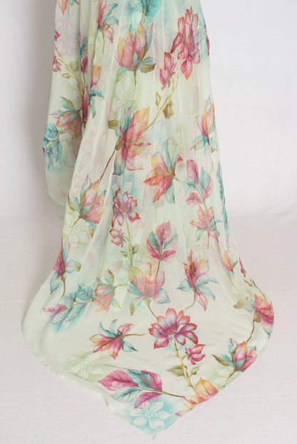 Ila : Sea Green Floral Printed Chiffon Saree – Budget-Friendly Summer Drape - Saree Mandi