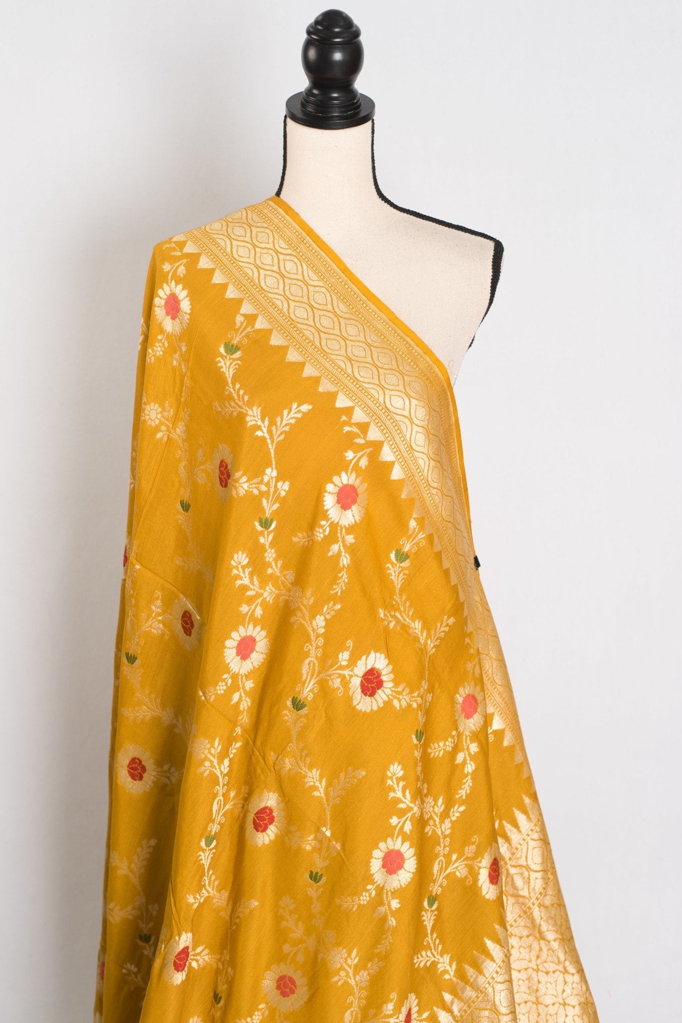 Ira: Muga Tussar Banarasi Silk Saree | Floral Woven Design | Silk Mark Certified - Saree Mandi