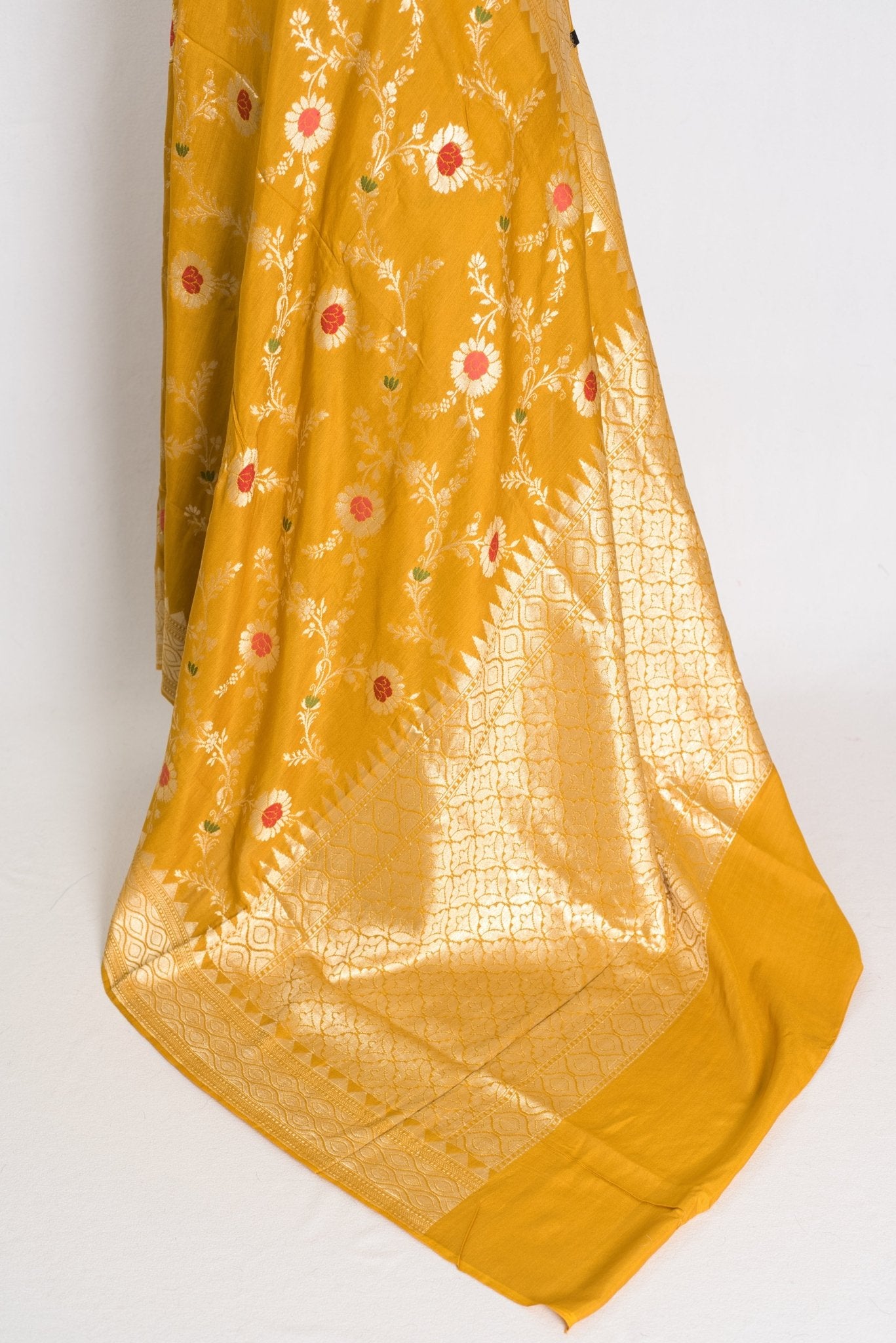 Ira: Muga Tussar Banarasi Silk Saree | Floral Woven Design | Silk Mark Certified - Saree Mandi