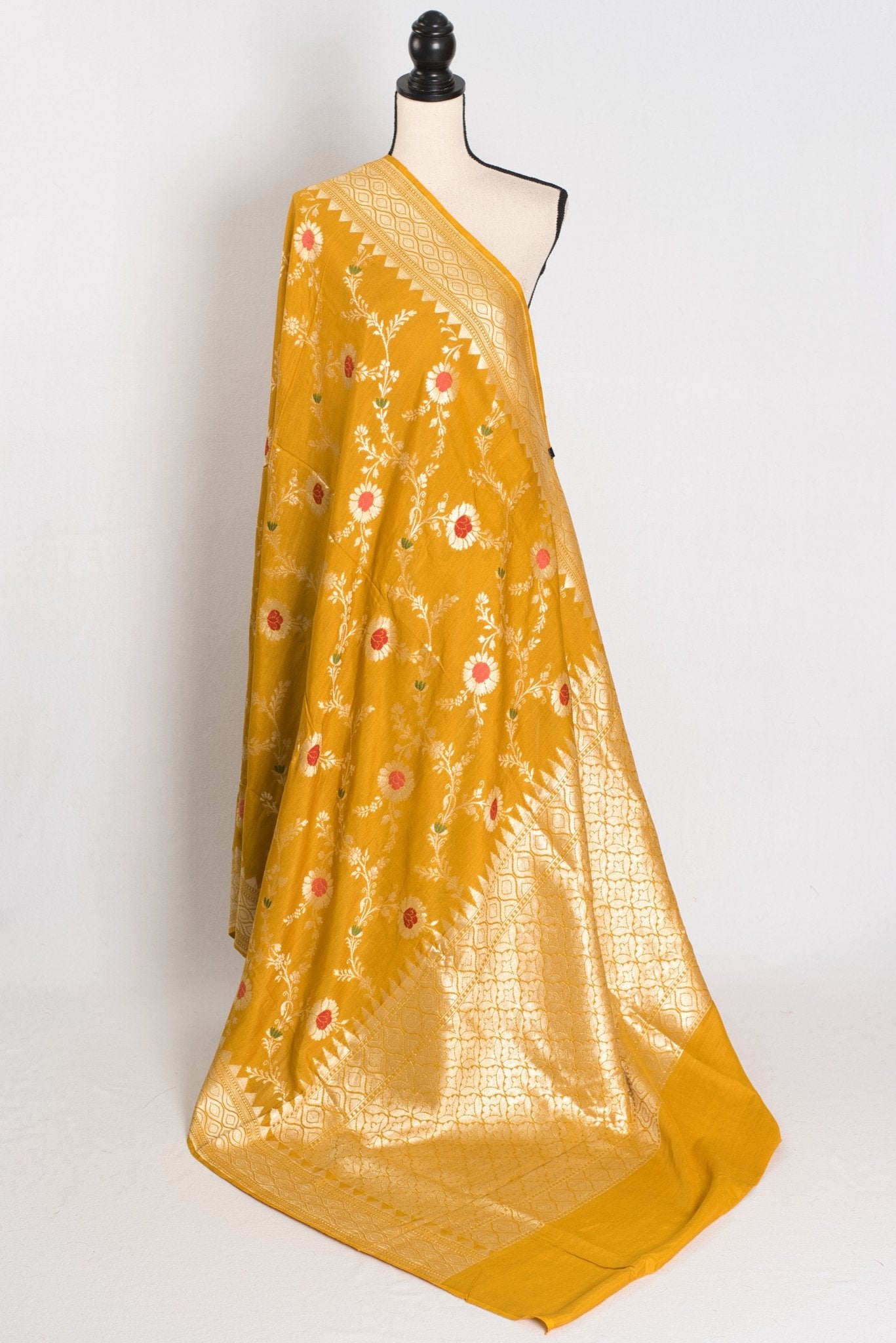 Ira: Muga Tussar Banarasi Silk Saree | Floral Woven Design | Silk Mark Certified - Saree Mandi