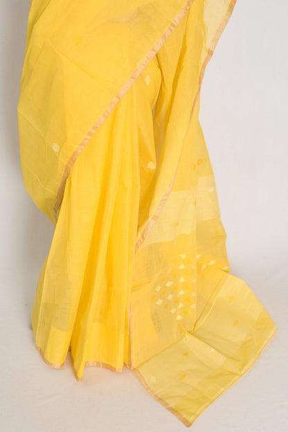 Ira: Pure Cotton Bengal Handloom Jamdani Saree in Yellow | Bengali Tant - Saree Mandi