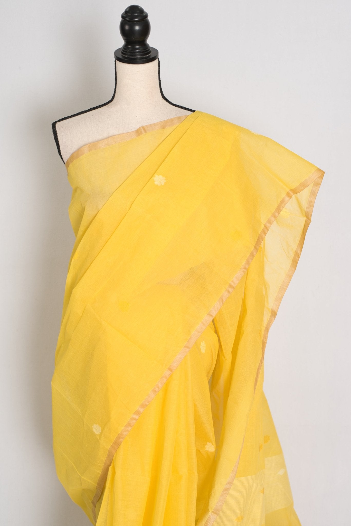 Ira: Pure Cotton Bengal Handloom Jamdani Saree in Yellow | Bengali Tant - Saree Mandi