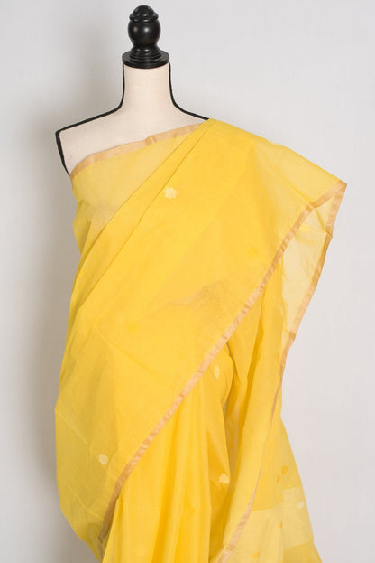 Ira: Pure Cotton Bengal Handloom Jamdani Saree in Yellow | Bengali Tant - Saree Mandi