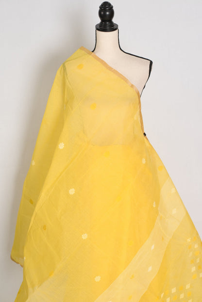 Ira: Pure Cotton Bengal Handloom Jamdani Saree in Yellow | Bengali Tant - Saree Mandi