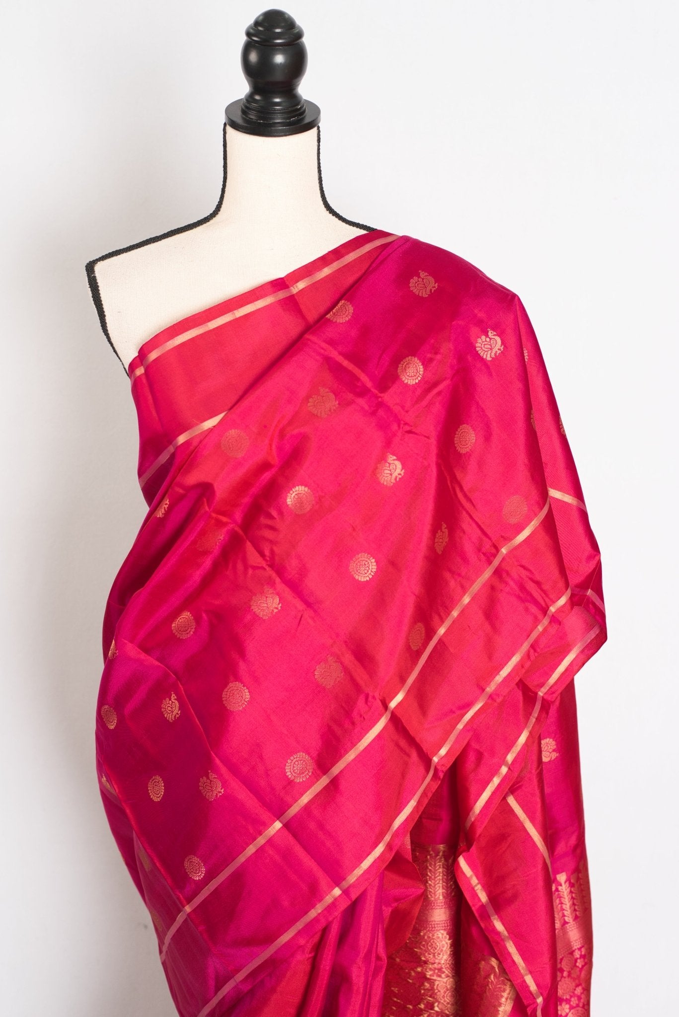 Ira: Rani Pink Handloom Kanjivaram Silk Saree with Traditional Peacock Motifs - Saree Mandi