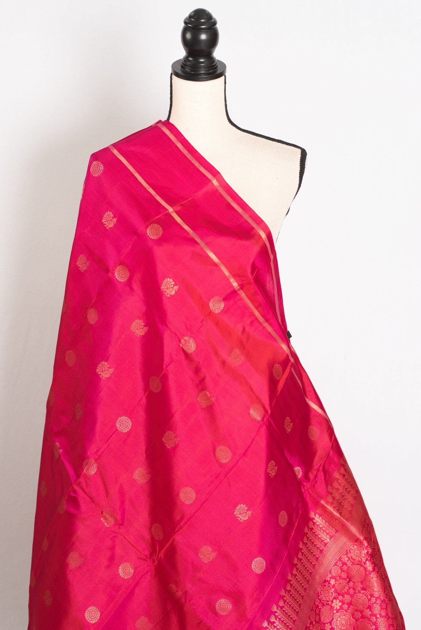 Ira: Rani Pink Handloom Kanjivaram Silk Saree with Traditional Peacock Motifs - Saree Mandi