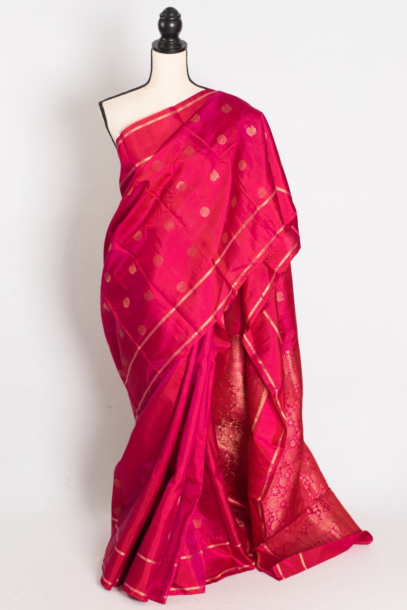 Ira: Rani Pink Handloom Kanjivaram Silk Saree with Traditional Peacock Motifs - Saree Mandi