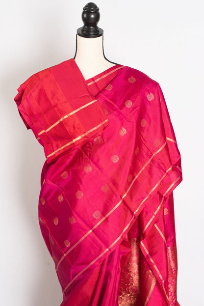 Ira: Rani Pink Handloom Kanjivaram Silk Saree with Traditional Peacock Motifs - Saree Mandi