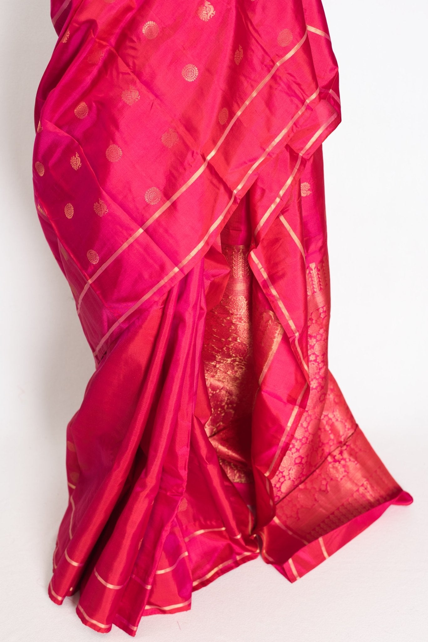 Ira: Rani Pink Handloom Kanjivaram Silk Saree with Traditional Peacock Motifs - Saree Mandi