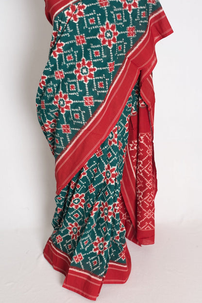 Bottle Green Ikat saree — pallu view