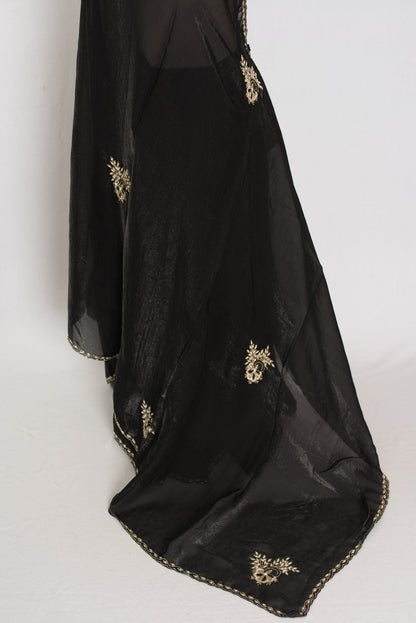 Kajal: Black & Gold Glass Tissue Cut Dana Embroidery Saree - Saree Mandi