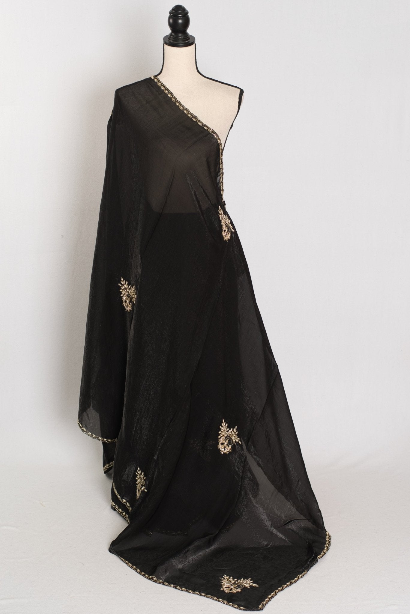 Kajal: Black & Gold Glass Tissue Cut Dana Embroidery Saree - Saree Mandi