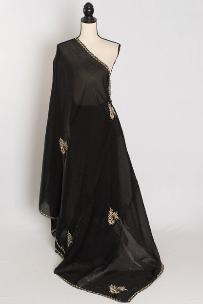 Kajal: Black & Gold Glass Tissue Cut Dana Embroidery Saree - Saree Mandi