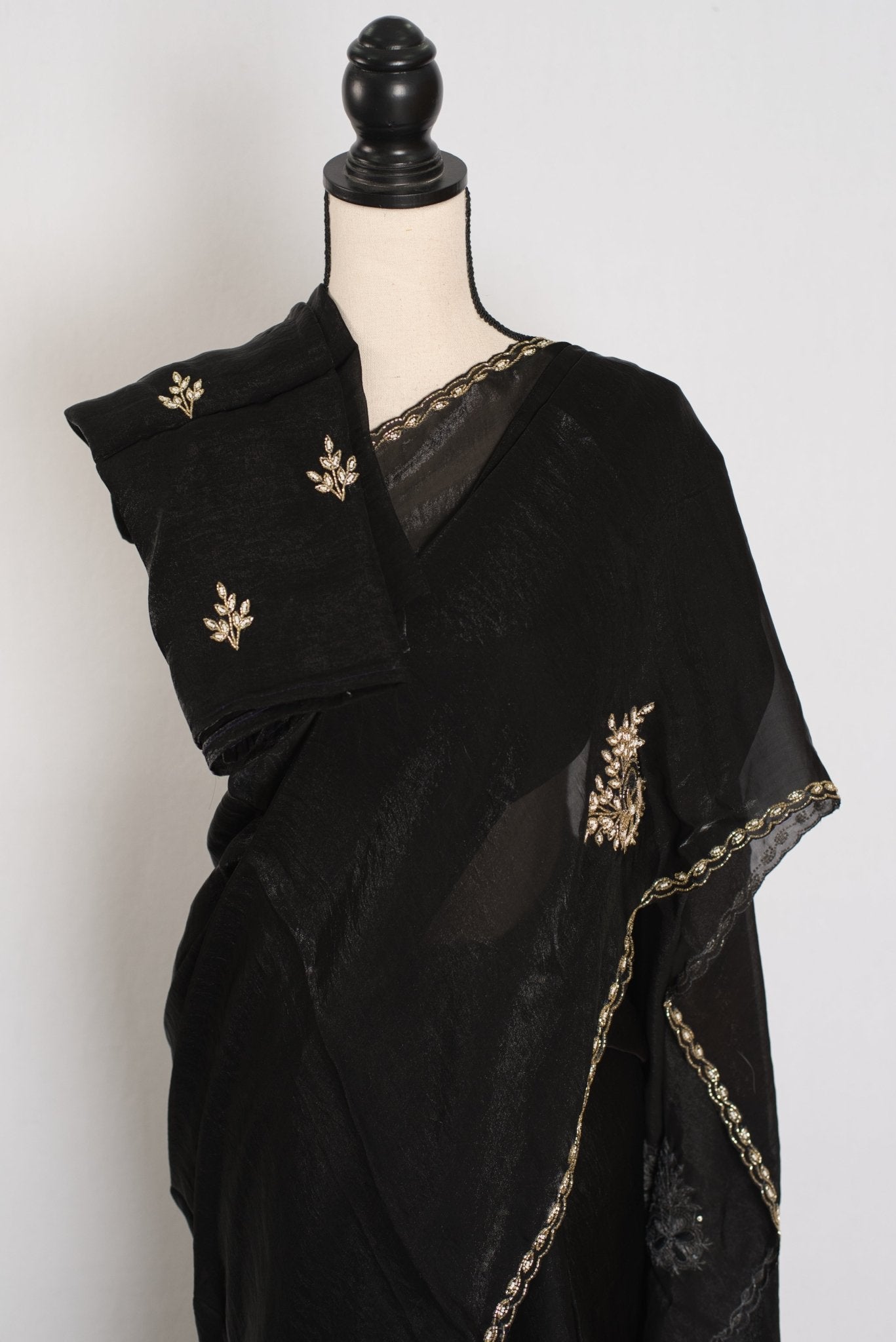 Kajal: Black & Gold Glass Tissue Cut Dana Embroidery Saree - Saree Mandi