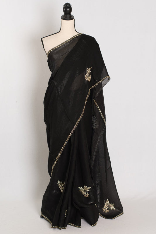 Kajal: Black & Gold Glass Tissue Cut Dana Embroidery Saree - Saree Mandi