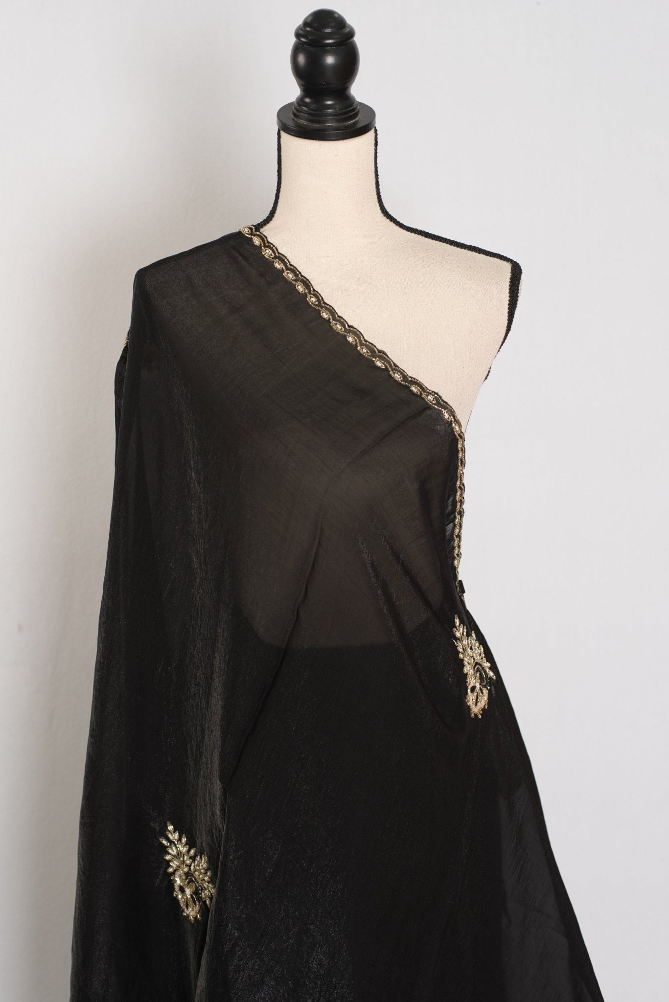 Kajal: Black & Gold Glass Tissue Cut Dana Embroidery Saree - Saree Mandi