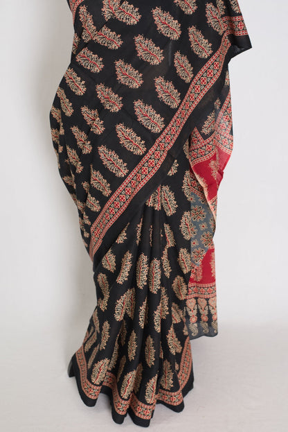 Kala: Black Mulmul Cotton Saree with Kalamkari Prints | Pure Cotton - Saree Mandi