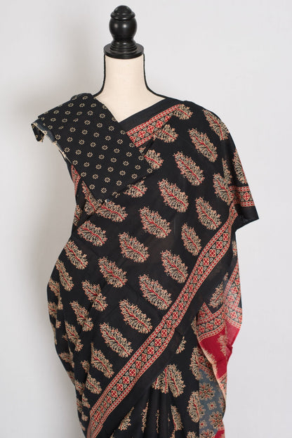 Kala: Black Mulmul Cotton Saree with Kalamkari Prints | Pure Cotton - Saree Mandi