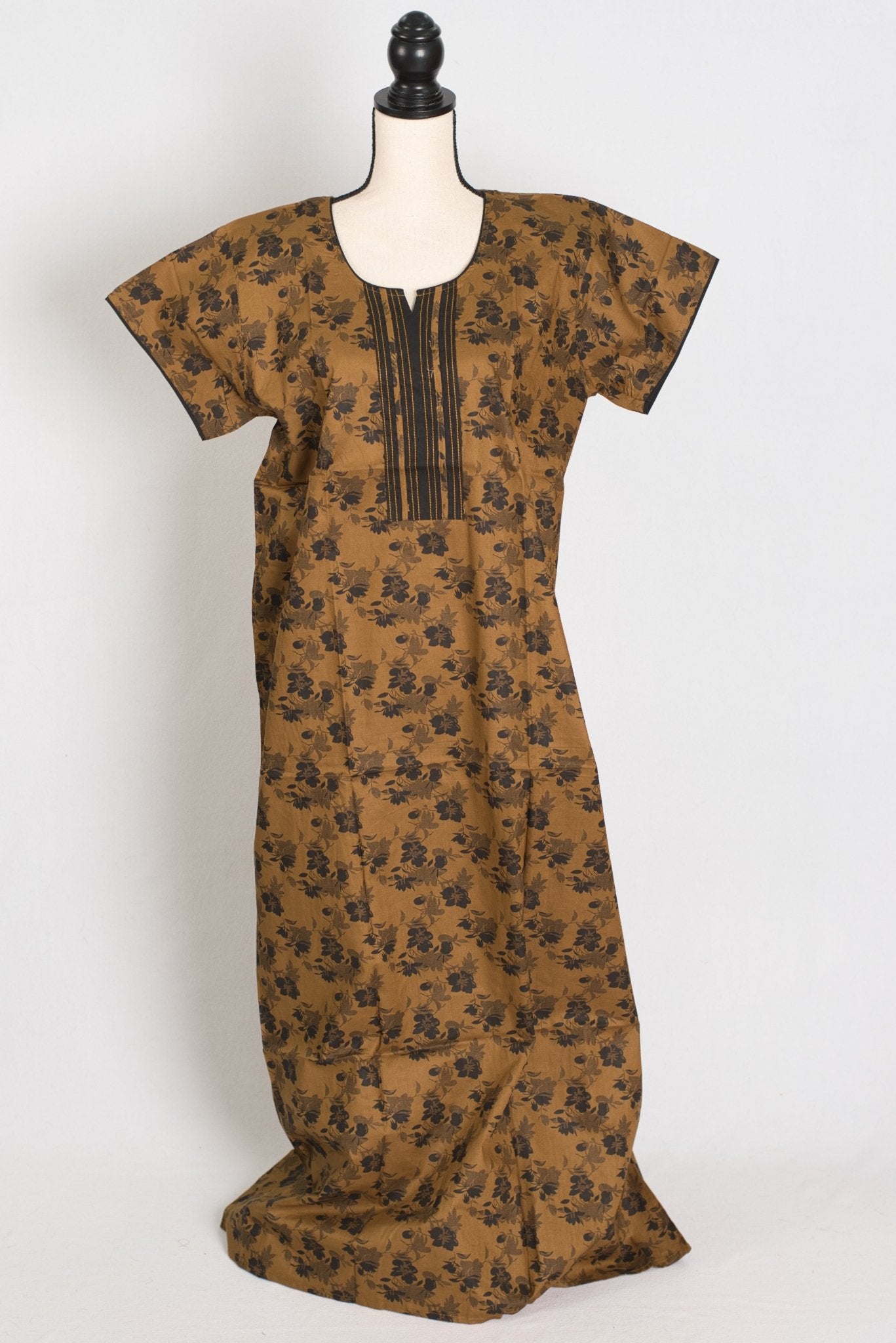 Kalamkari Printed Brown Women Indian Cotton Nighty in Regular Size — Style A (Nov) - Saree Mandi