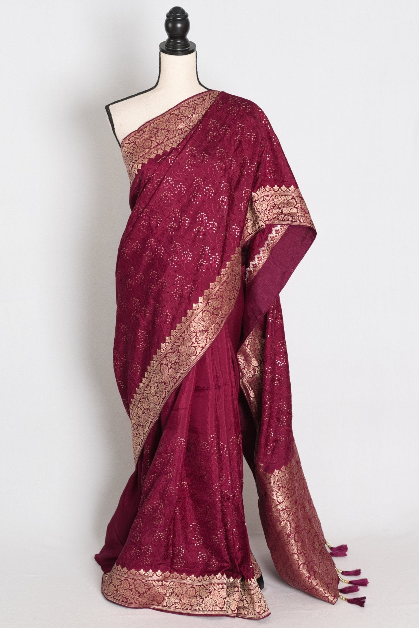 Kalpana : Purple Dola Silk Banarasi Saree with Delicate Sequin Thread Embroidery - Saree Mandi