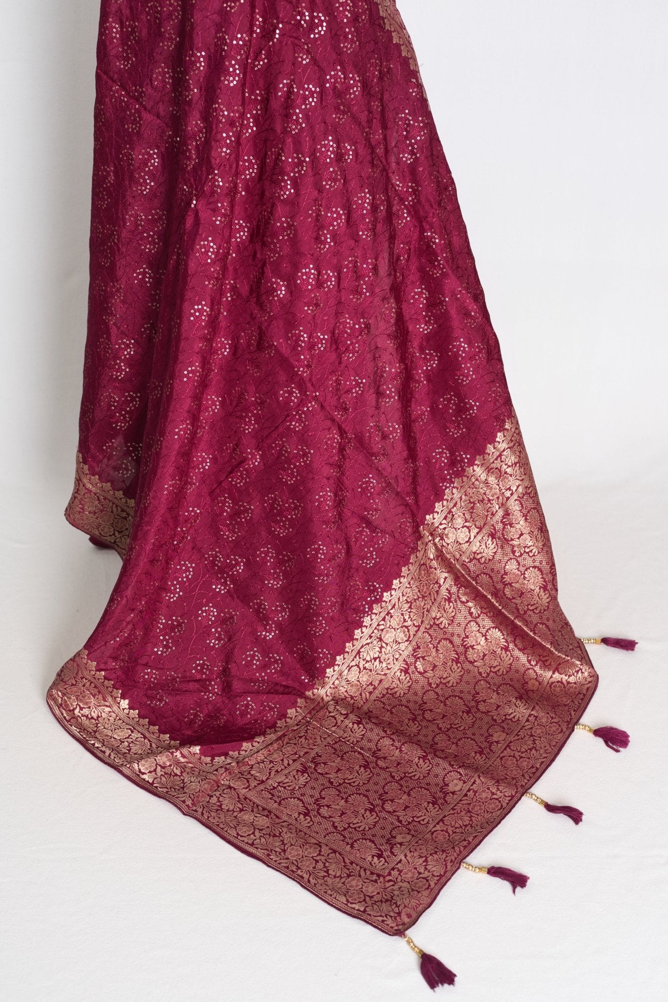 Kalpana : Purple Dola Silk Banarasi Saree with Delicate Sequin Thread Embroidery - Saree Mandi