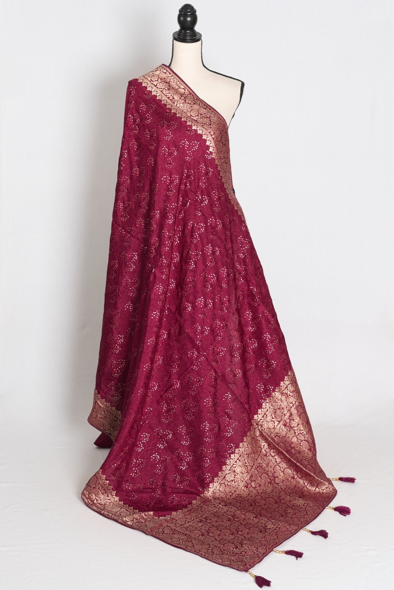 Kalpana : Purple Dola Silk Banarasi Saree with Delicate Sequin Thread Embroidery - Saree Mandi