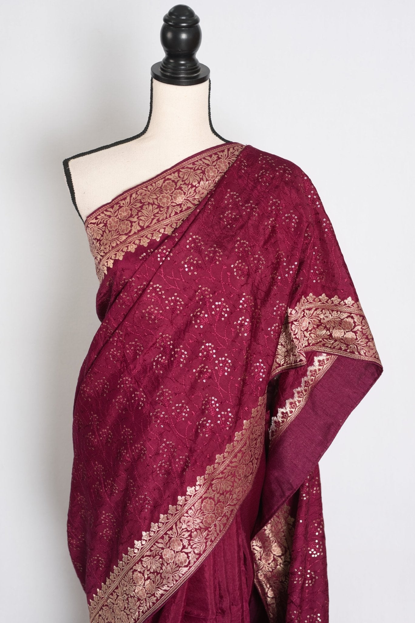Kalpana : Purple Dola Silk Banarasi Saree with Delicate Sequin Thread Embroidery - Saree Mandi