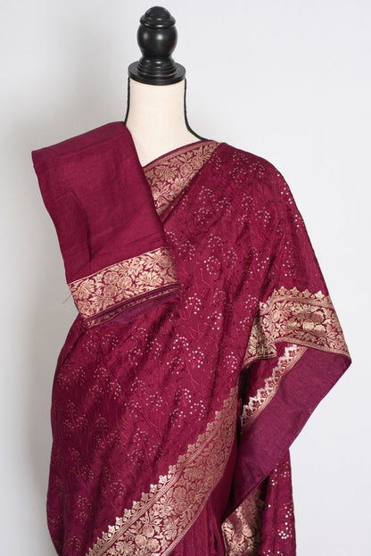 Kalpana : Purple Dola Silk Banarasi Saree with Delicate Sequin Thread Embroidery - Saree Mandi