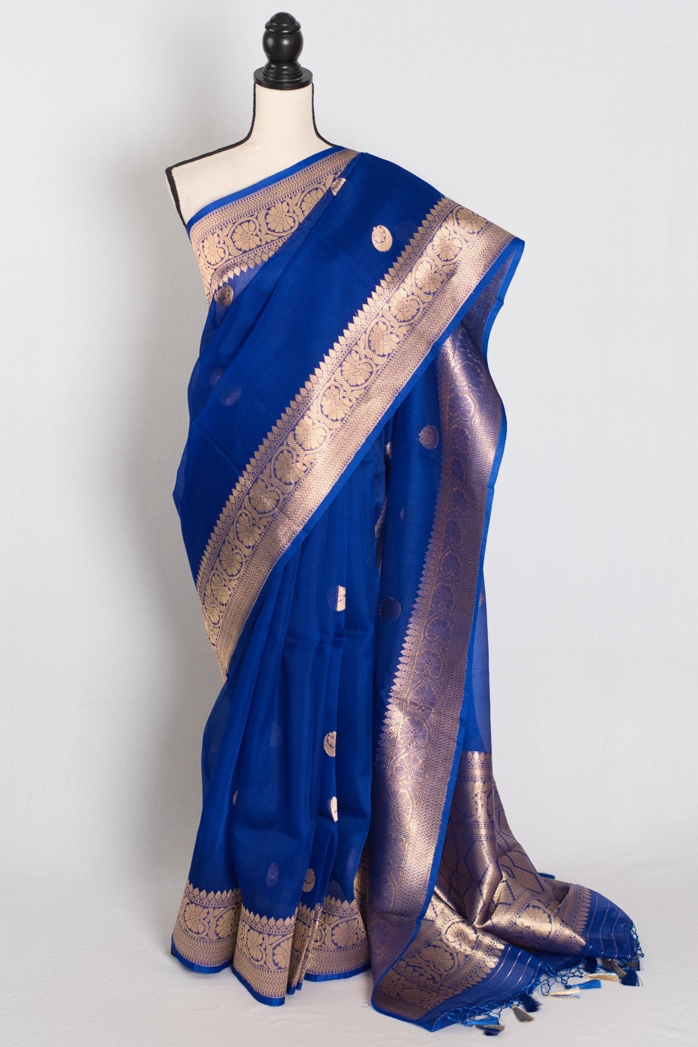 Kalpana : Royal Blue and Gold Chand Sitara Kora Organza Banarasi Saree - Saree Mandi