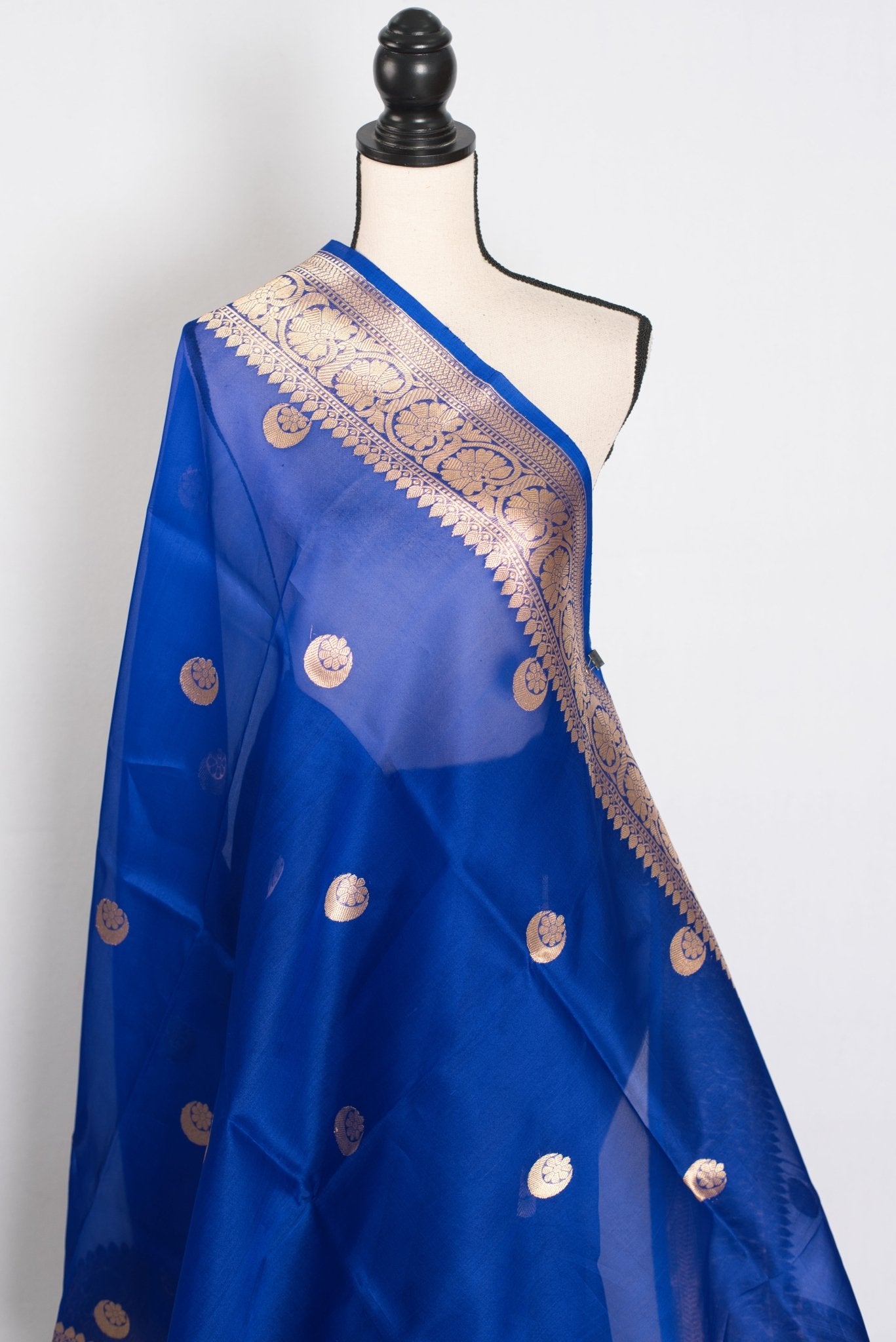 Kalpana : Royal Blue and Gold Chand Sitara Kora Organza Banarasi Saree - Saree Mandi