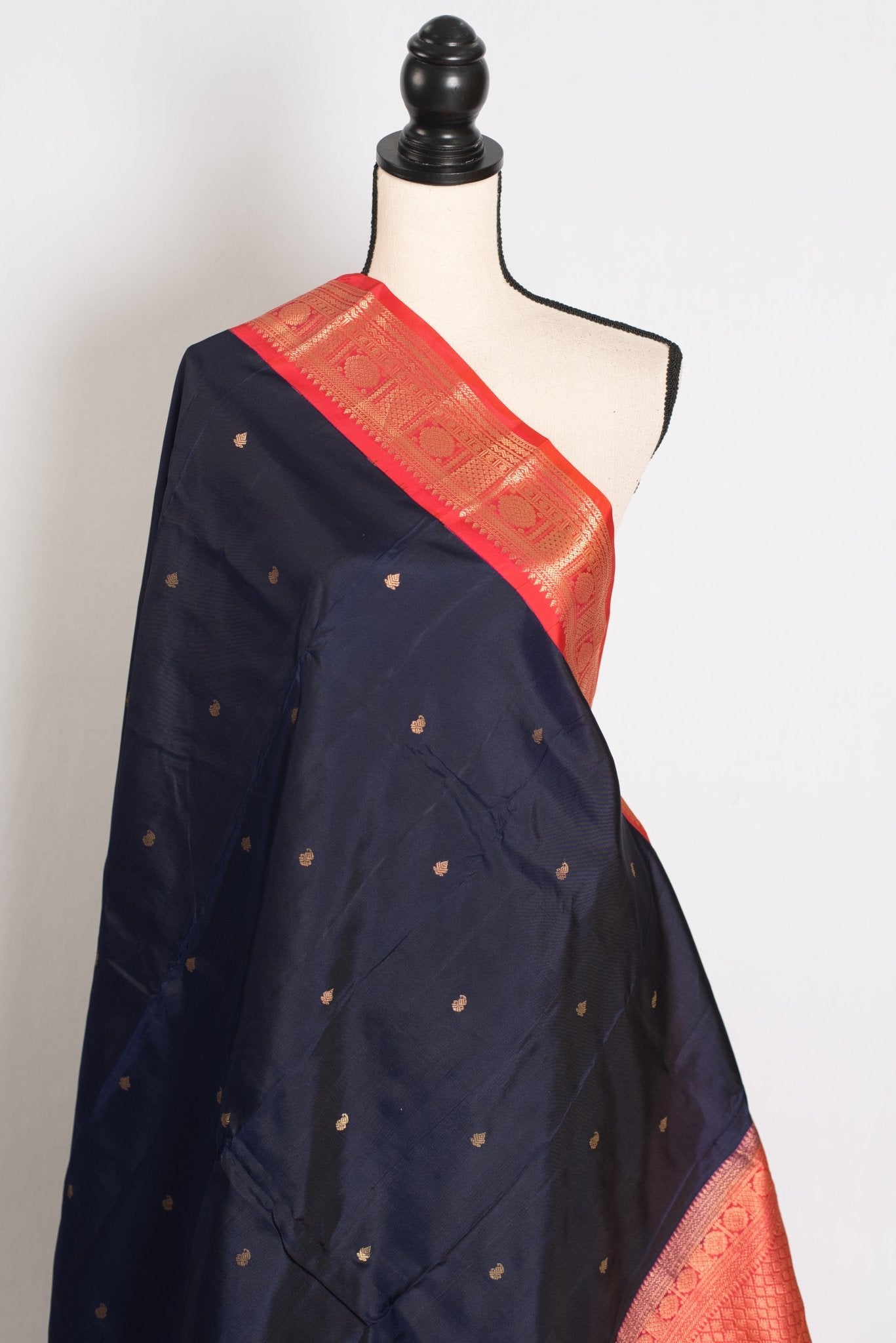 Kalyani: Midnight Blue and Peach Traditional Kanjivaram Silk Saree - Saree Mandi