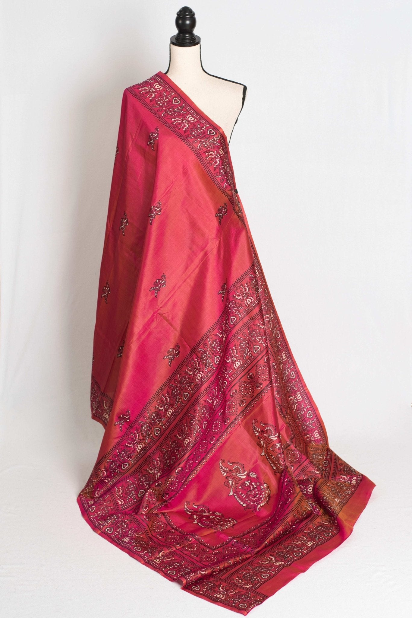 Kasturi : Bishnupur Katan Silk Printed Baluchari Saree in a Dual Shade of Pink - Saree Mandi
