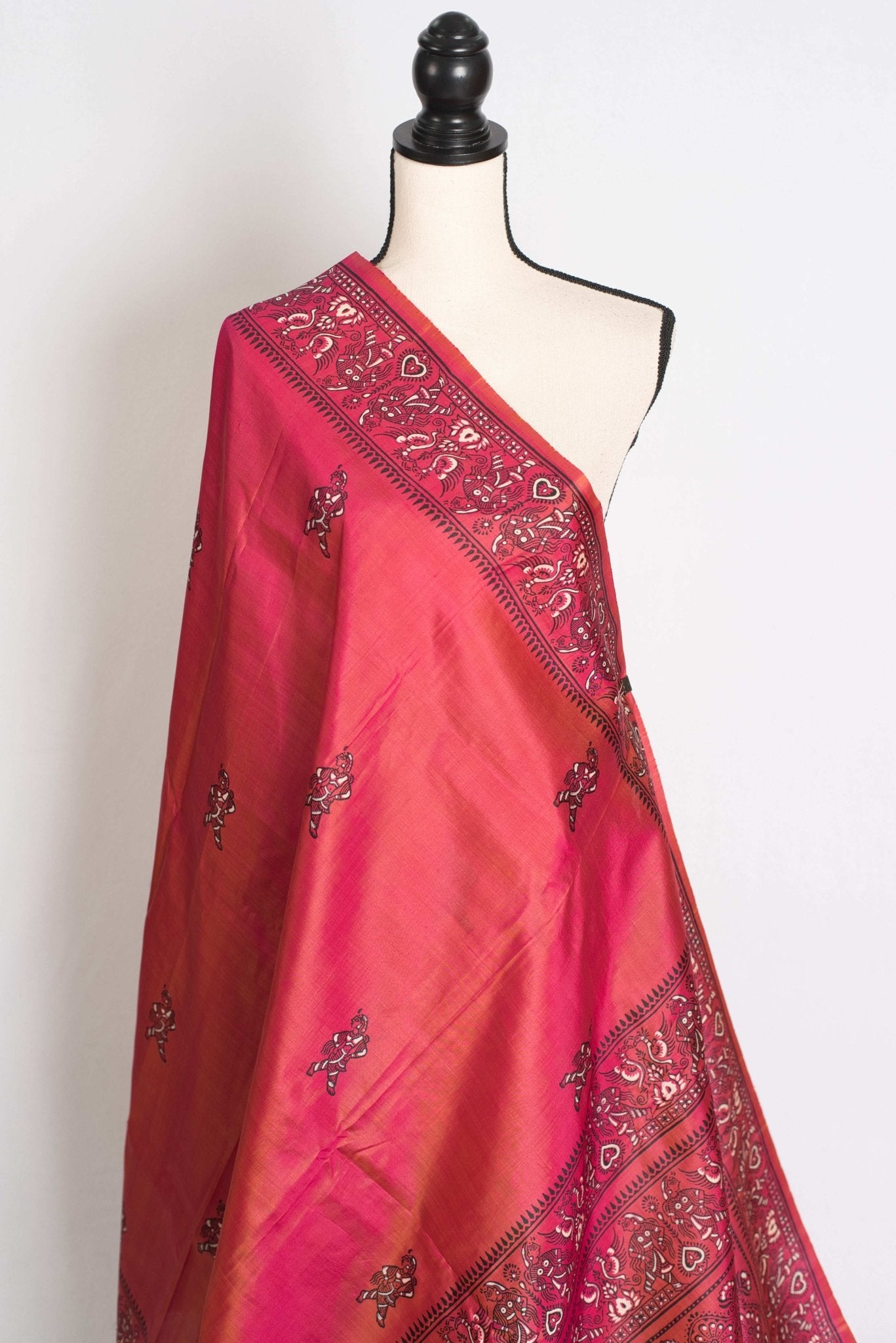 Kasturi : Bishnupur Katan Silk Printed Baluchari Saree in a Dual Shade of Pink - Saree Mandi