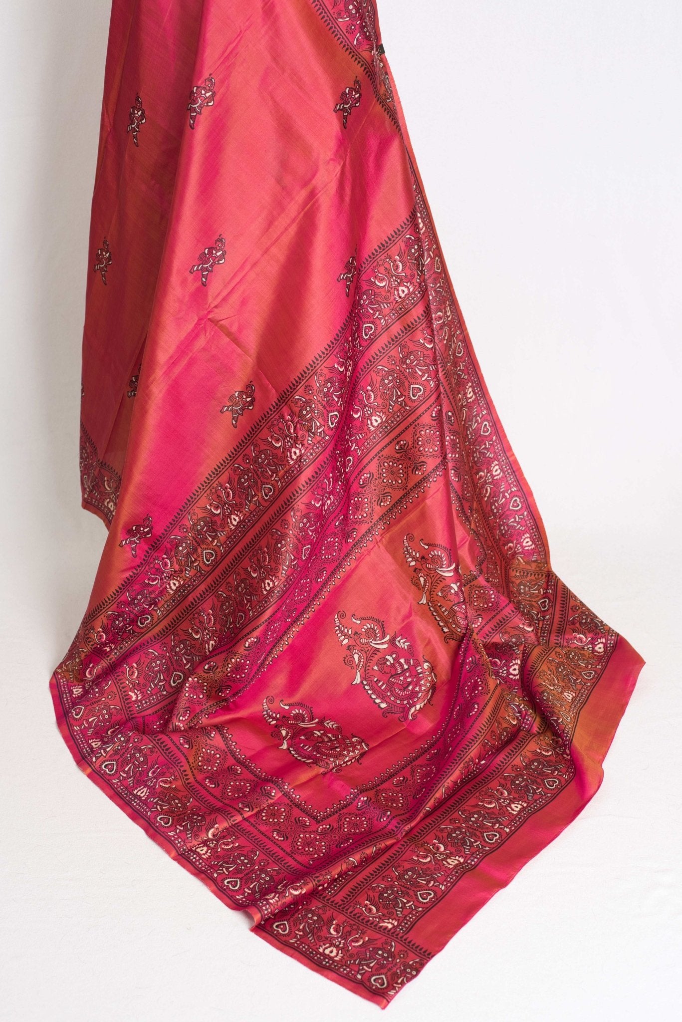Kasturi : Bishnupur Katan Silk Printed Baluchari Saree in a Dual Shade of Pink - Saree Mandi