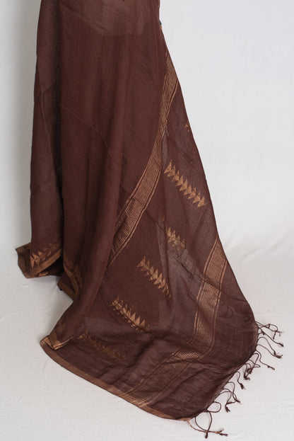 Dark Brown Jamdani saree — detail view