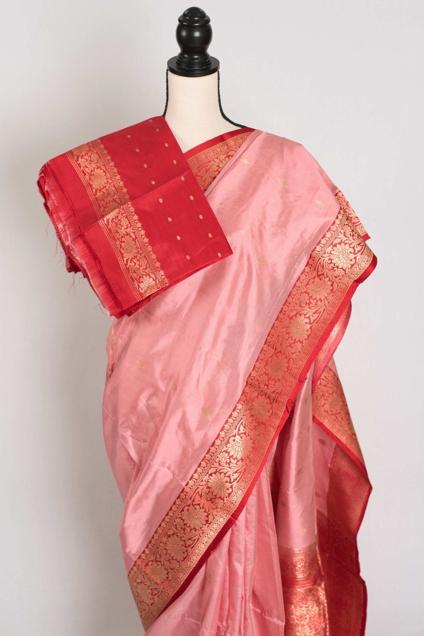 Kripa : Certified Katan Silk Banarasi Saree in Pink and Red - Saree Mandi