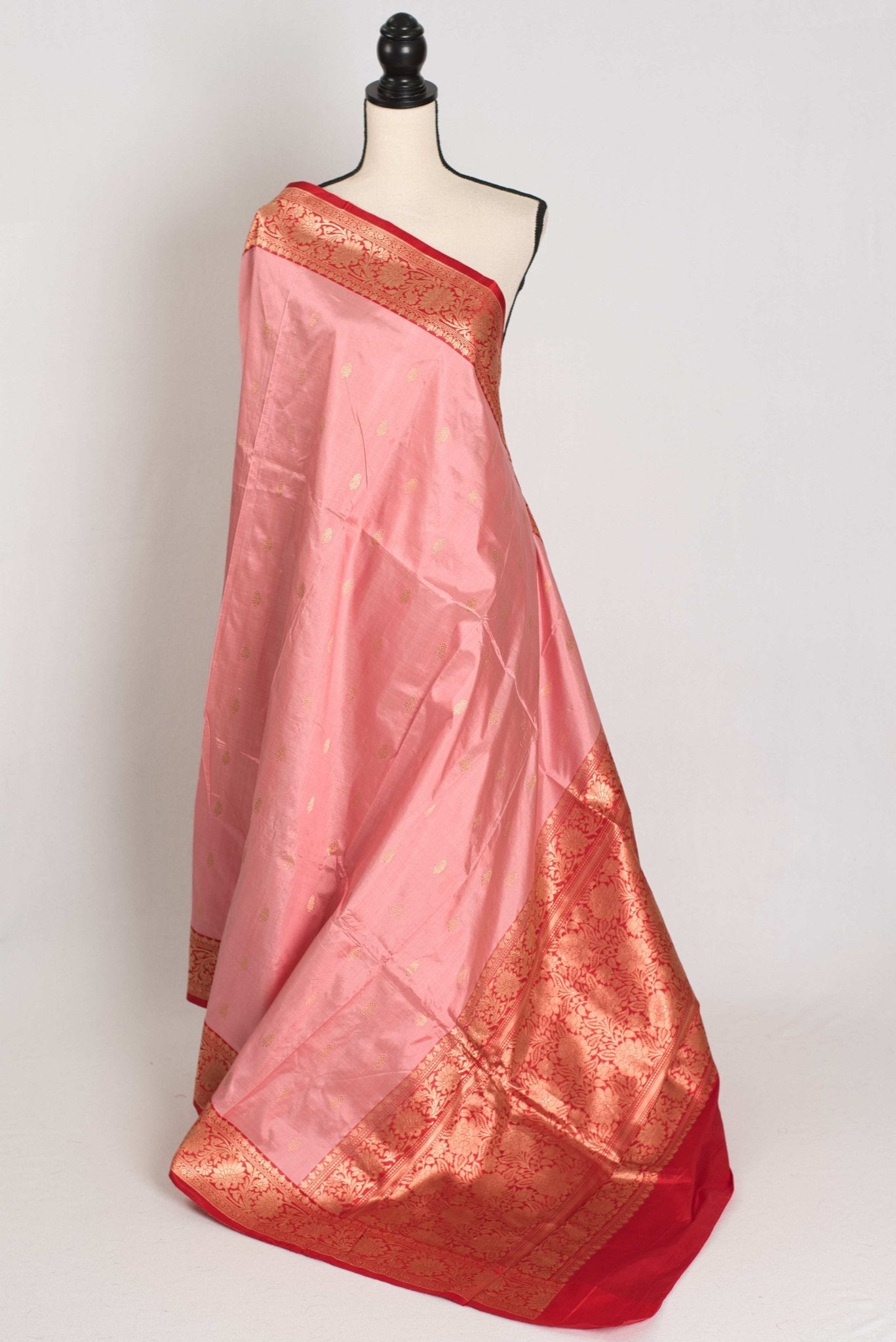 Kripa : Certified Katan Silk Banarasi Saree in Pink and Red - Saree Mandi