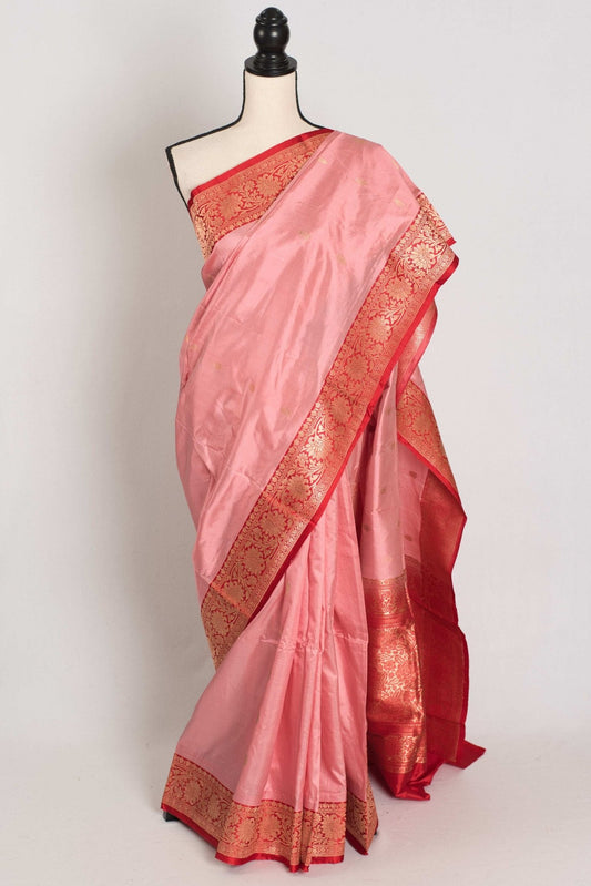 Kripa : Certified Katan Silk Banarasi Saree in Pink and Red - Saree Mandi