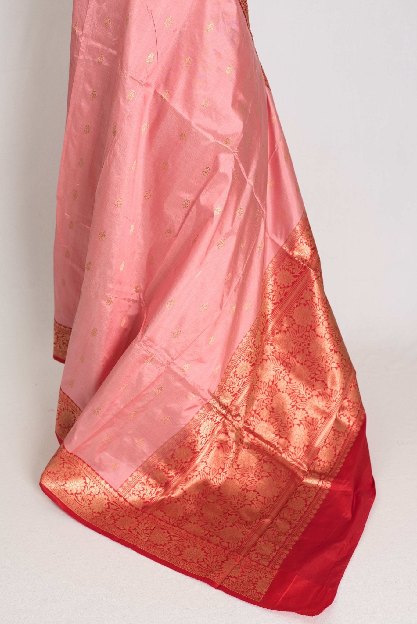 Kripa : Certified Katan Silk Banarasi Saree in Pink and Red - Saree Mandi