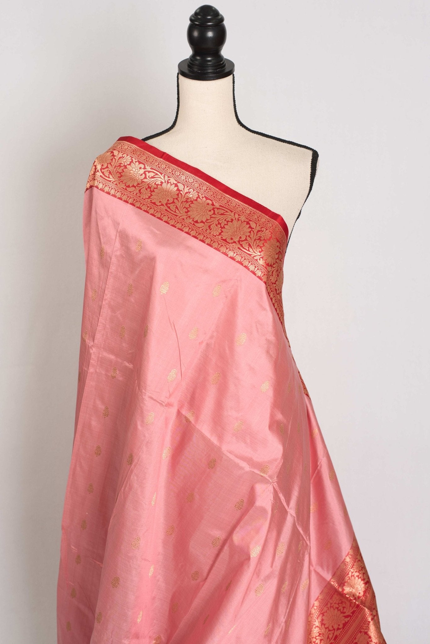 Kripa : Certified Katan Silk Banarasi Saree in Pink and Red - Saree Mandi