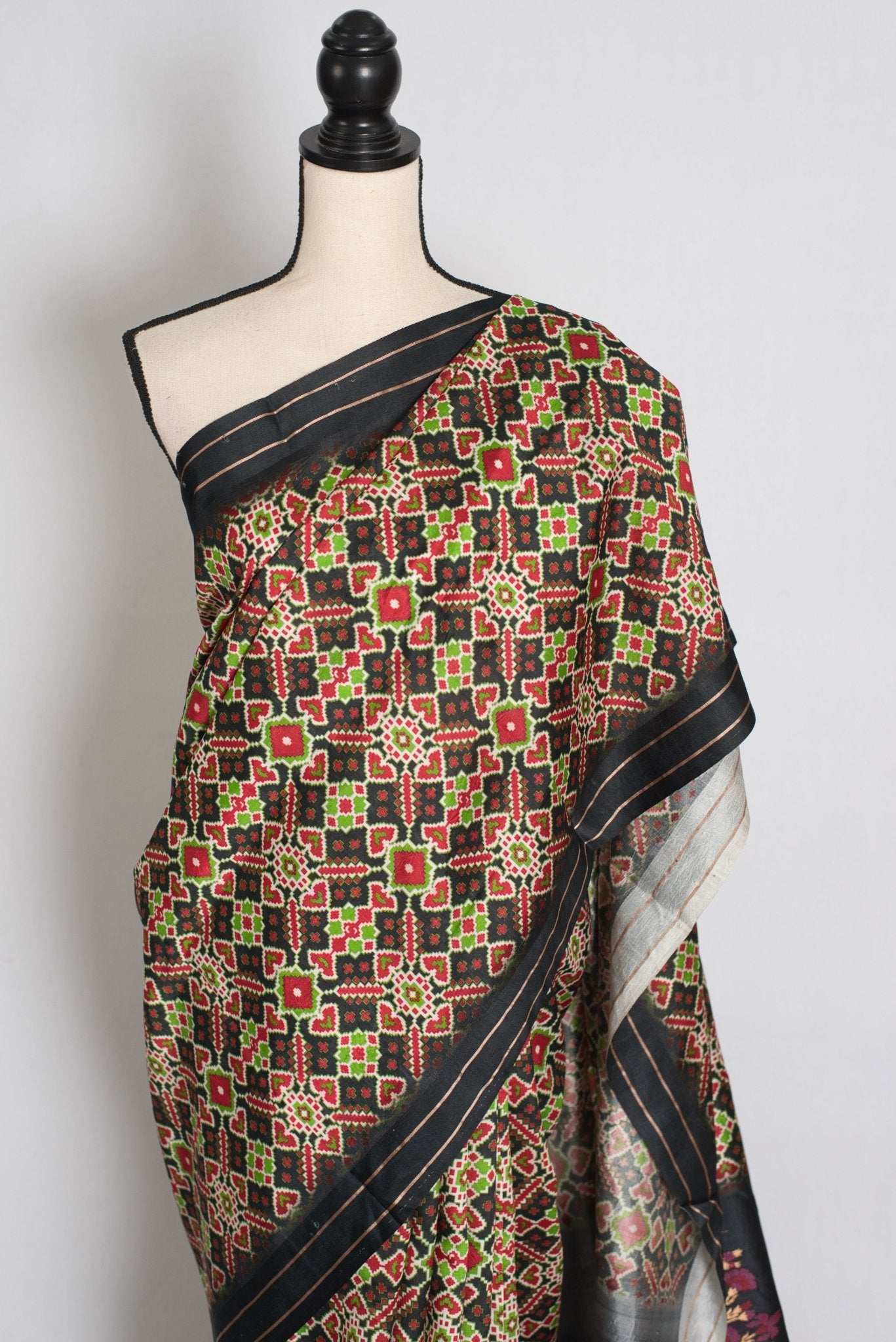 Kriti : Black and Gold Contemporary Ikkat Print Banarasi Katan Silk Saree - Saree Mandi