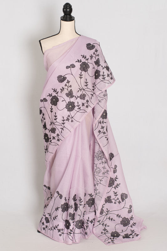 Riddhi | Lavender & Black Semi Kota Silk Saree | Floral Appliqué Image 0
