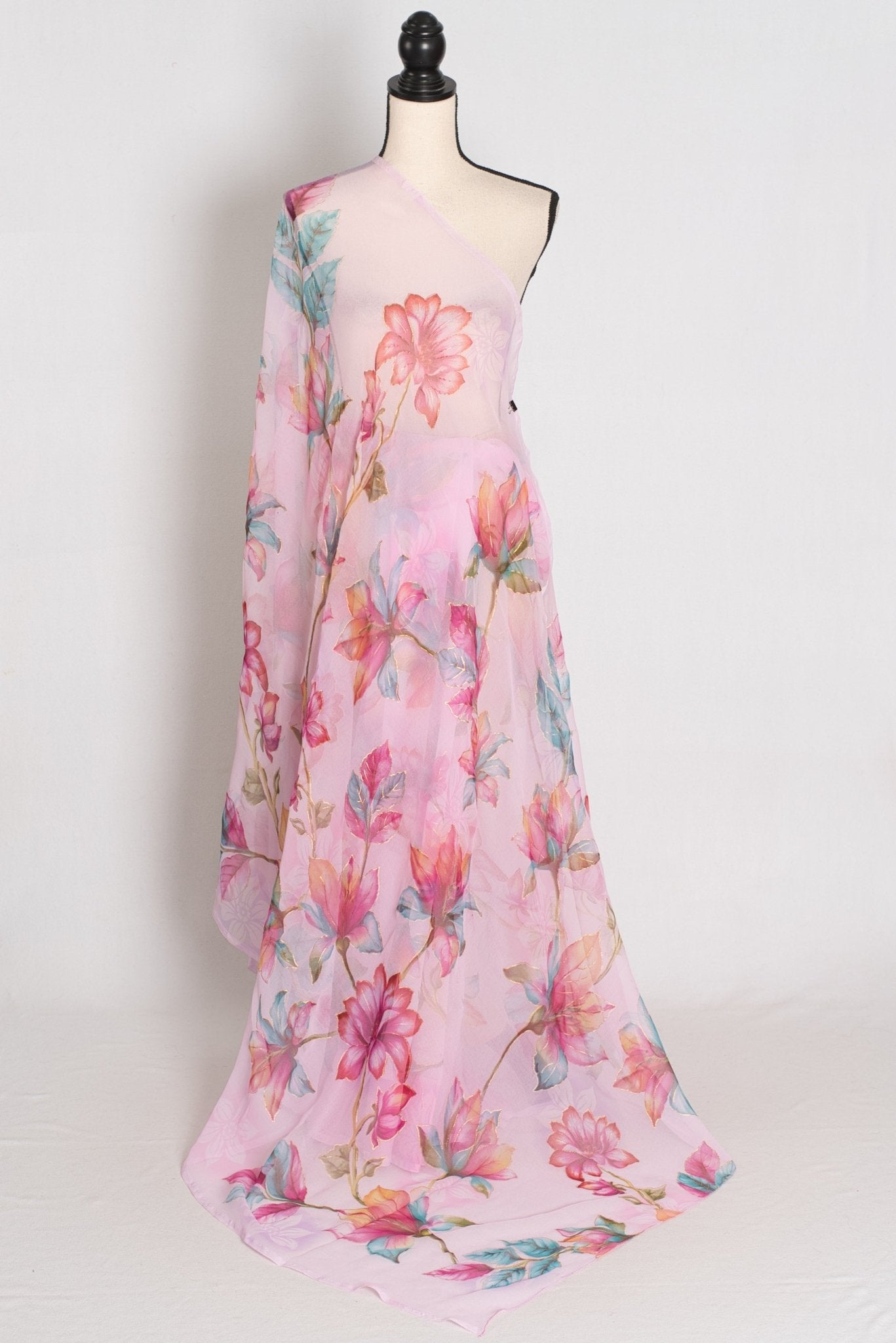 Lia : Pink Floral Printed Chiffon Saree – Budget-Friendly Summer Drape - Saree Mandi