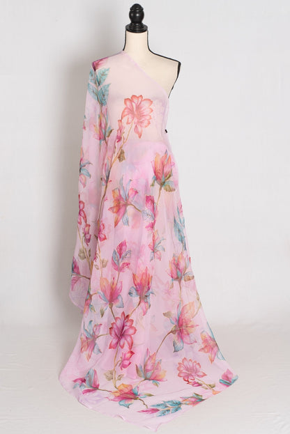 Lia : Pink Floral Printed Chiffon Saree – Budget-Friendly Summer Drape - Saree Mandi