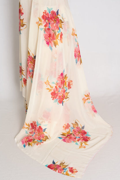 Liza : Cream and Red Floral Printed Chiffon Georgette Saree - Saree Mandi