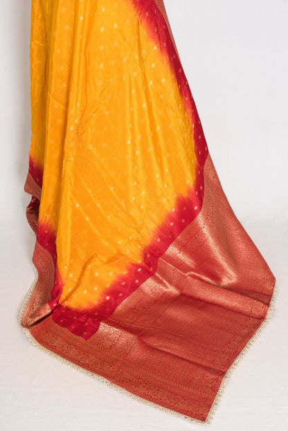 Mala | Yellow & Red Dola Silk Banarasi Saree | Soft & Flowy - Saree Mandi